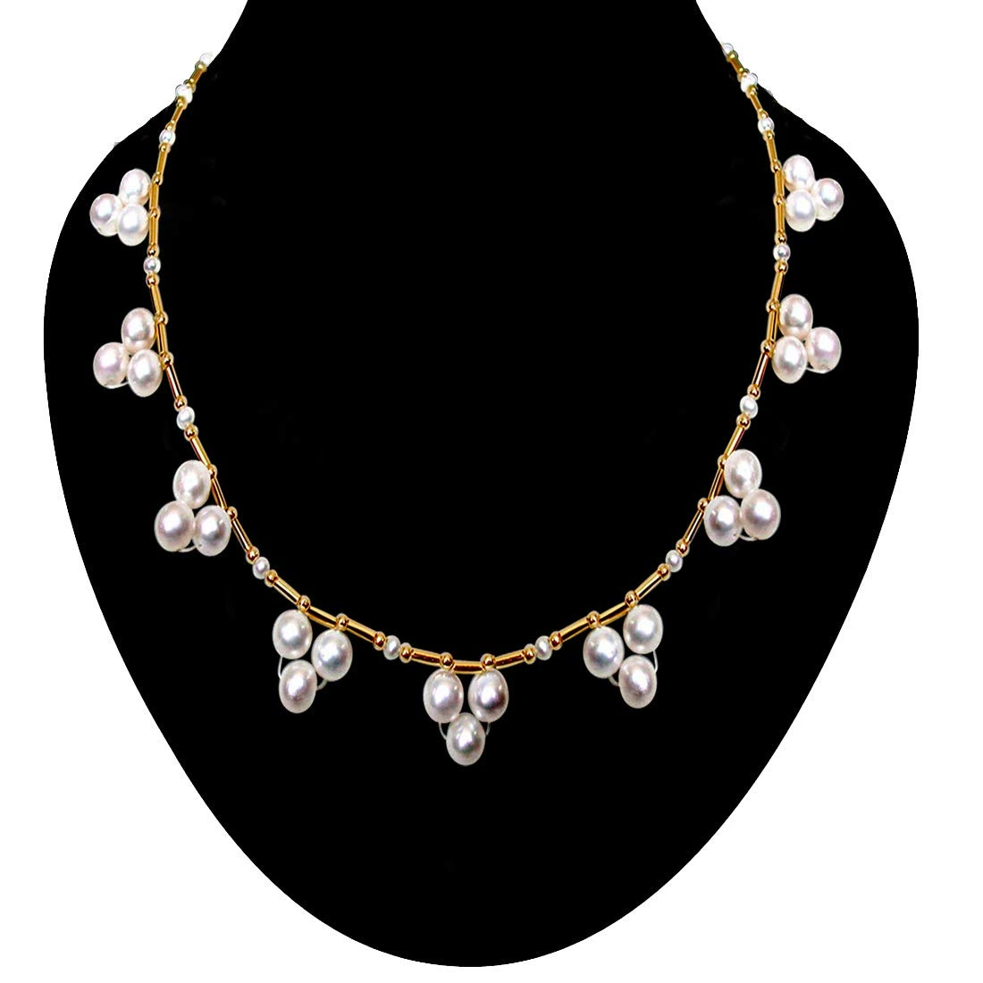 Angelic Beauty - Single Line Flower Design Real Freshwater Pearl Necklace for Women (SN143)