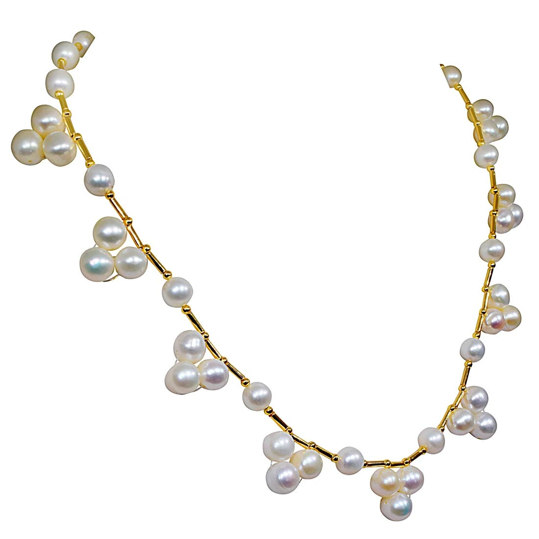 Angelic Beauty - Single Line Flower Design Real Freshwater Pearl Necklace for Women (SN143)