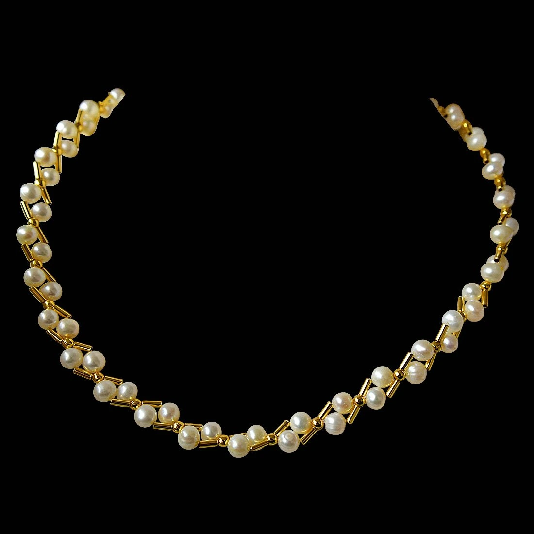 Pearl Elite Elegance - Real Freshwater Pearl & Gold Plated Pipe Necklace for Women (SN144)