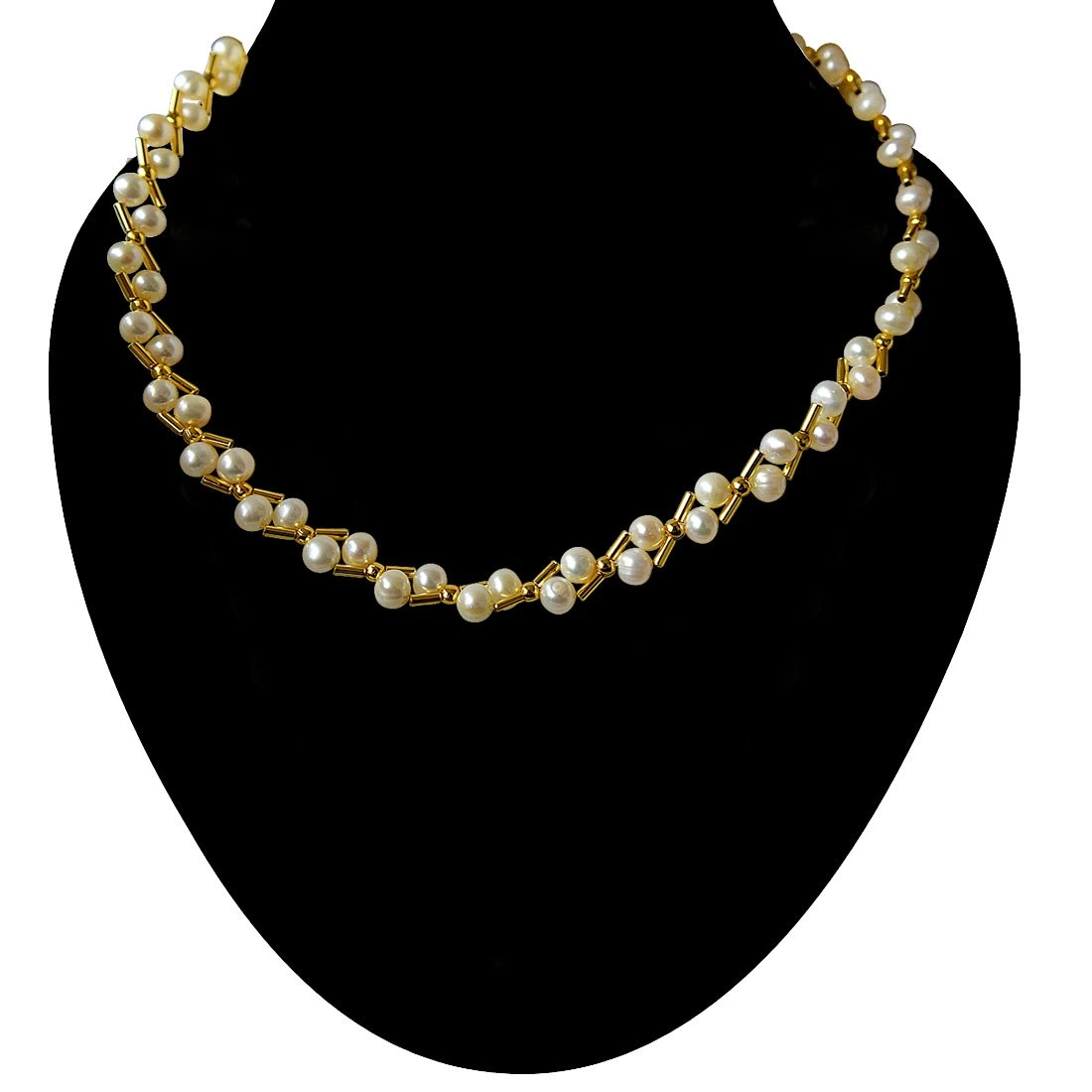 Pearl Elite Elegance - Real Freshwater Pearl & Gold Plated Pipe Necklace for Women (SN144)