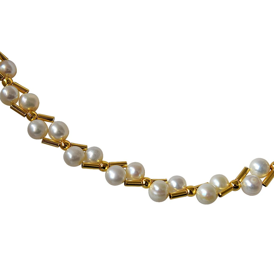 Pearl Elite Elegance - Real Freshwater Pearl & Gold Plated Pipe Necklace for Women (SN144)