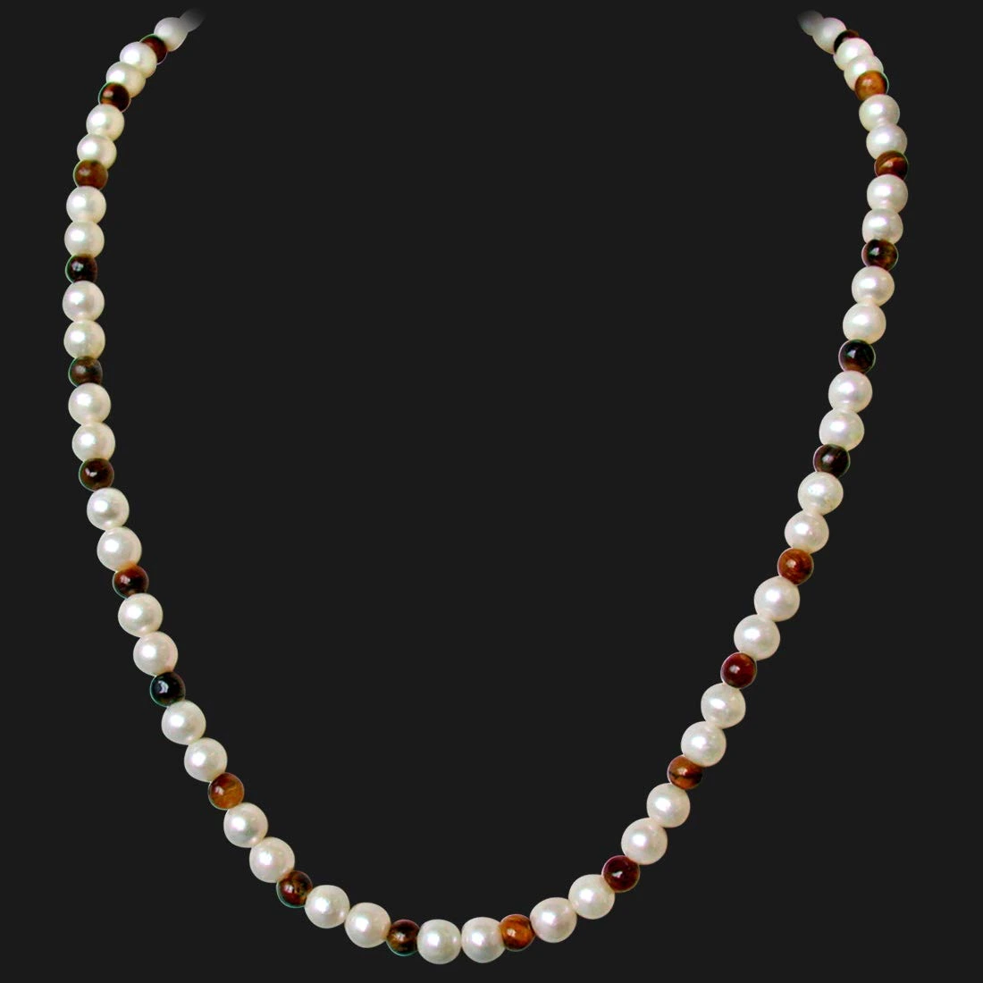 Dandy - Single Line Real Freshwater Pearl & Tiger Eye Beads Necklace for Women (SN14)