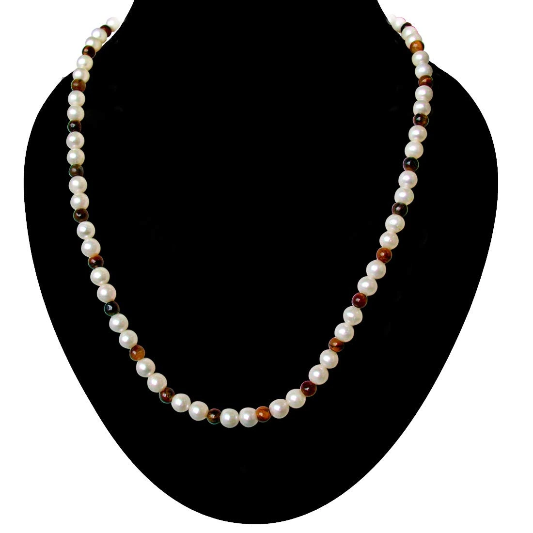 Dandy - Single Line Real Freshwater Pearl & Tiger Eye Beads Necklace for Women (SN14)