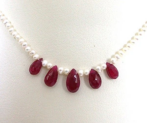 Rich Pearl Radiance - 3 Faceted Drop Ruby & Freshwater Pearl Necklace for Women (SN152)