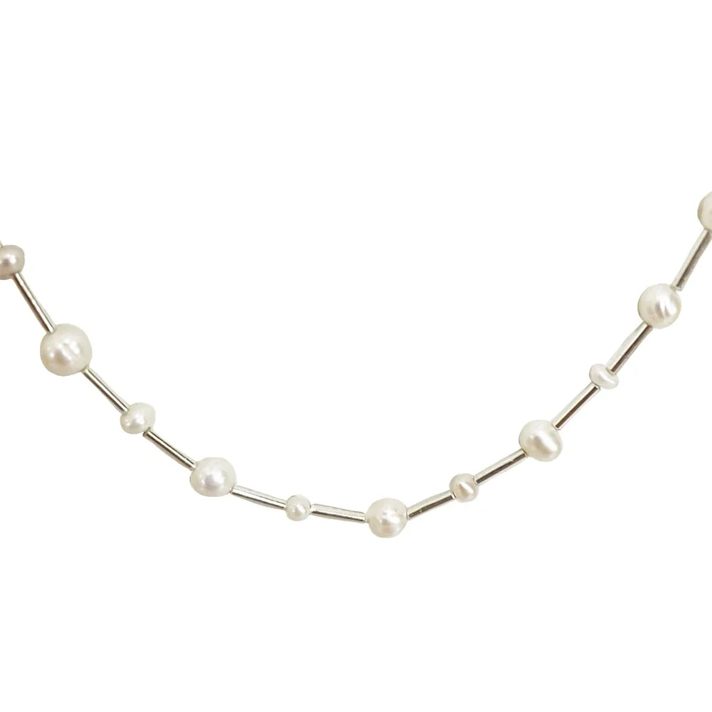Sunrise - Real Freshwater Pearl Necklace with Silver Plated Pipe (SN153)