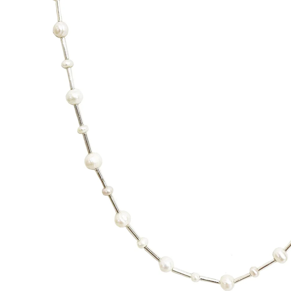 Sunrise - Real Freshwater Pearl Necklace with Silver Plated Pipe (SN153)