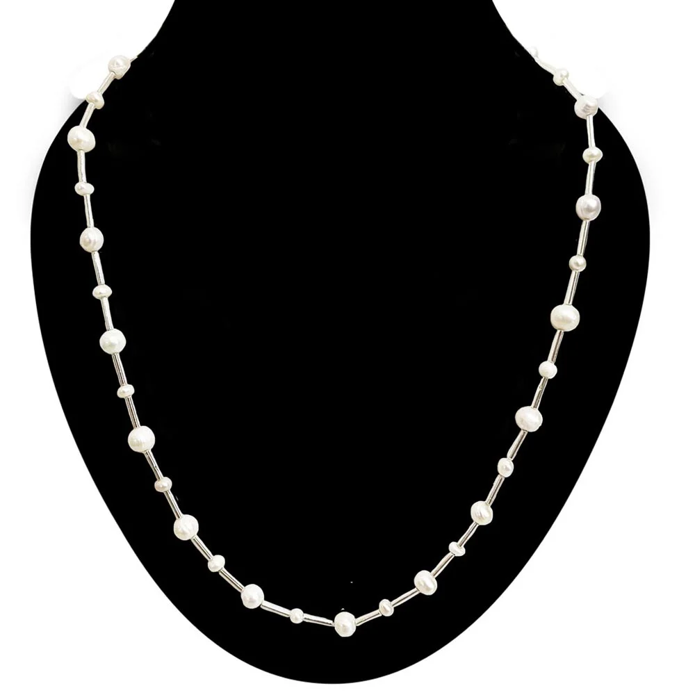 Sunrise - Real Freshwater Pearl Necklace with Silver Plated Pipe (SN153)