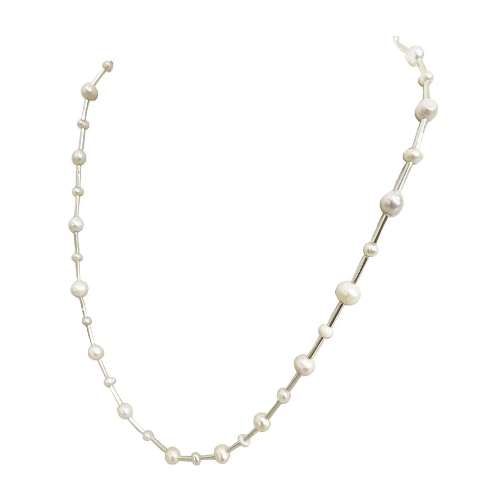 Sunrise - Real Freshwater Pearl Necklace with Silver Plated Pipe (SN153)