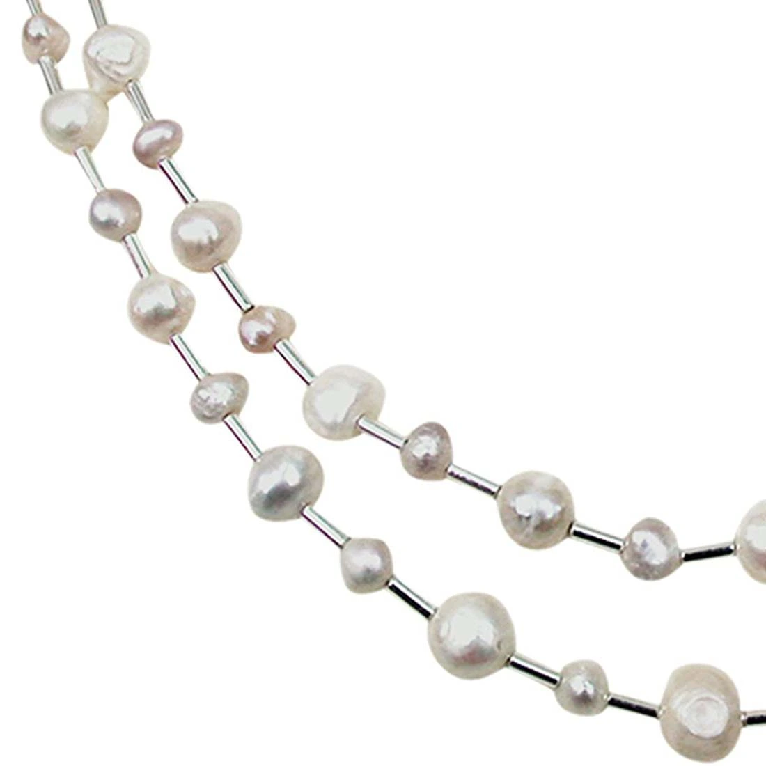 Resplendence - Two Line Real Freshwater Pearl & Silver Plated Pipe Necklace for Women (SN162)