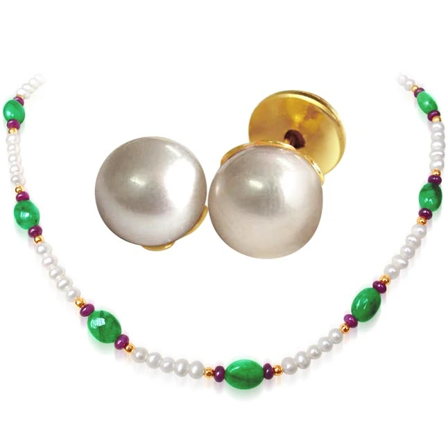 Big Oval Shaped Lustrous Green Necklace set -Precious Stone Necklace