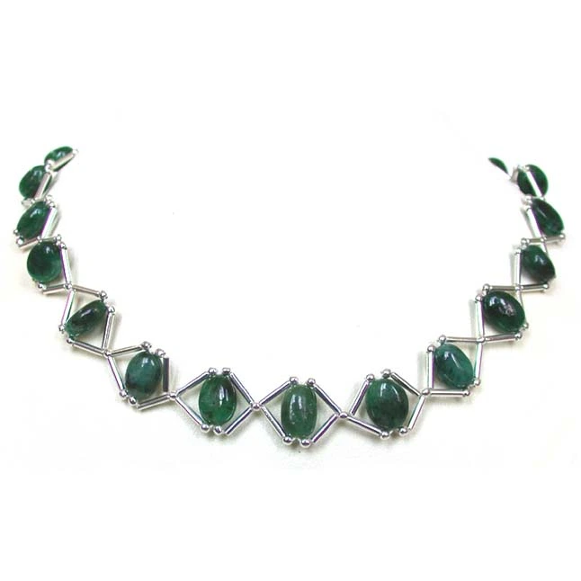 Emerald Grace - Real Oval Emerald & Silver Plated Pipe Necklace for Women (SN182)