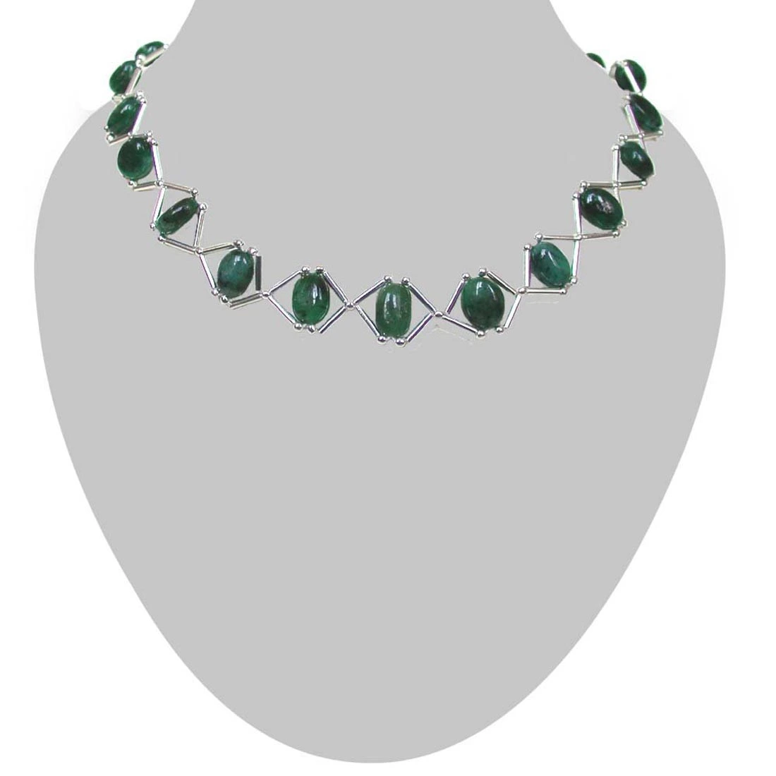Emerald Grace - Real Oval Emerald & Silver Plated Pipe Necklace for Women (SN182)