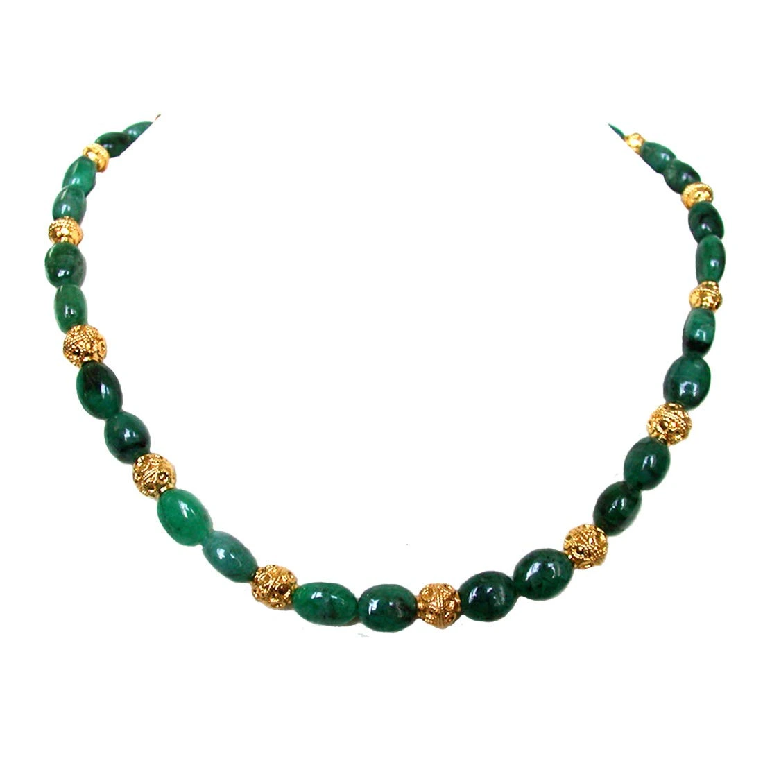 Novel Splendor - Single Line Real Green Oval Emerald & Gold Plated Ball Cocktail Necklace for Women (SN185)