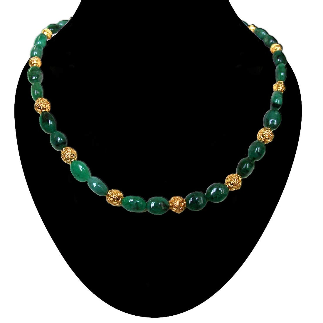 Novel Splendor - Single Line Real Green Oval Emerald & Gold Plated Ball Cocktail Necklace for Women (SN185)