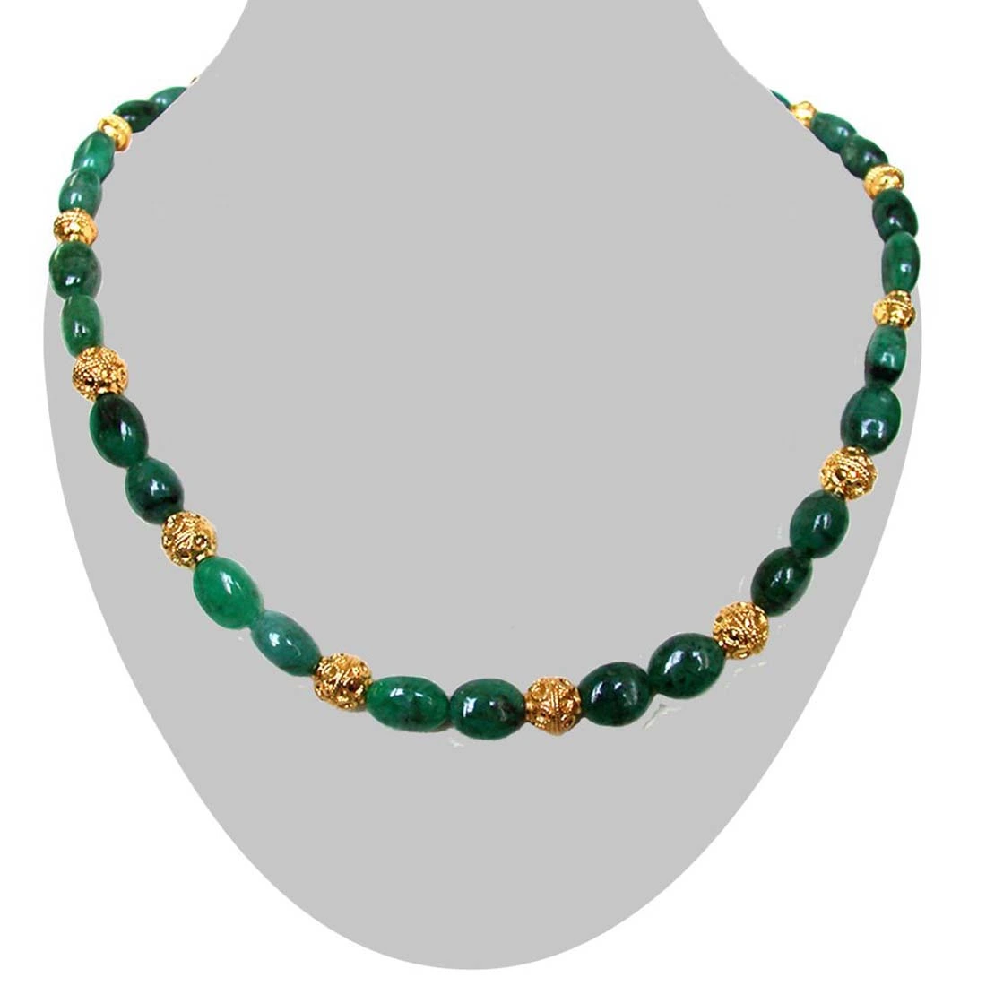 Novel Splendor - Single Line Real Green Oval Emerald & Gold Plated Ball Cocktail Necklace for Women (SN185)