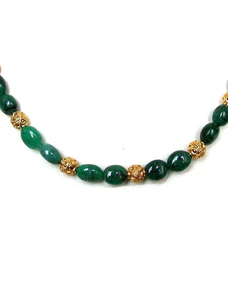 Novel Splendor - Single Line Real Green Oval Emerald & Gold Plated Ball Cocktail Necklace for Women (SN185)