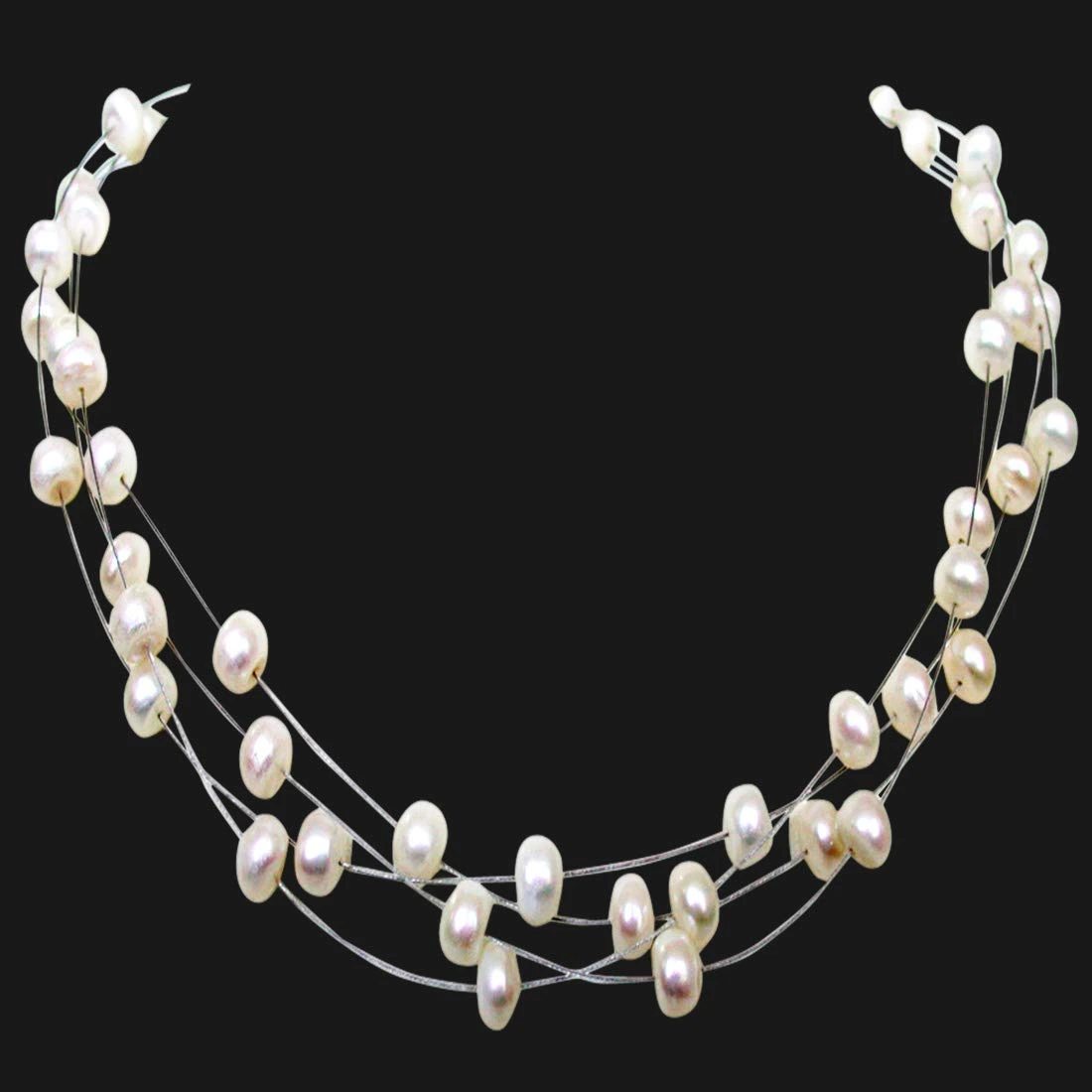 Indulge - 4 Line Real Freshwater Pearl Wire Style Necklace for Women (SN186)
