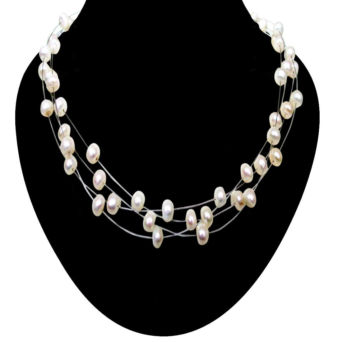 Indulge - 4 Line Real Freshwater Pearl Wire Style Necklace for Women (SN186)