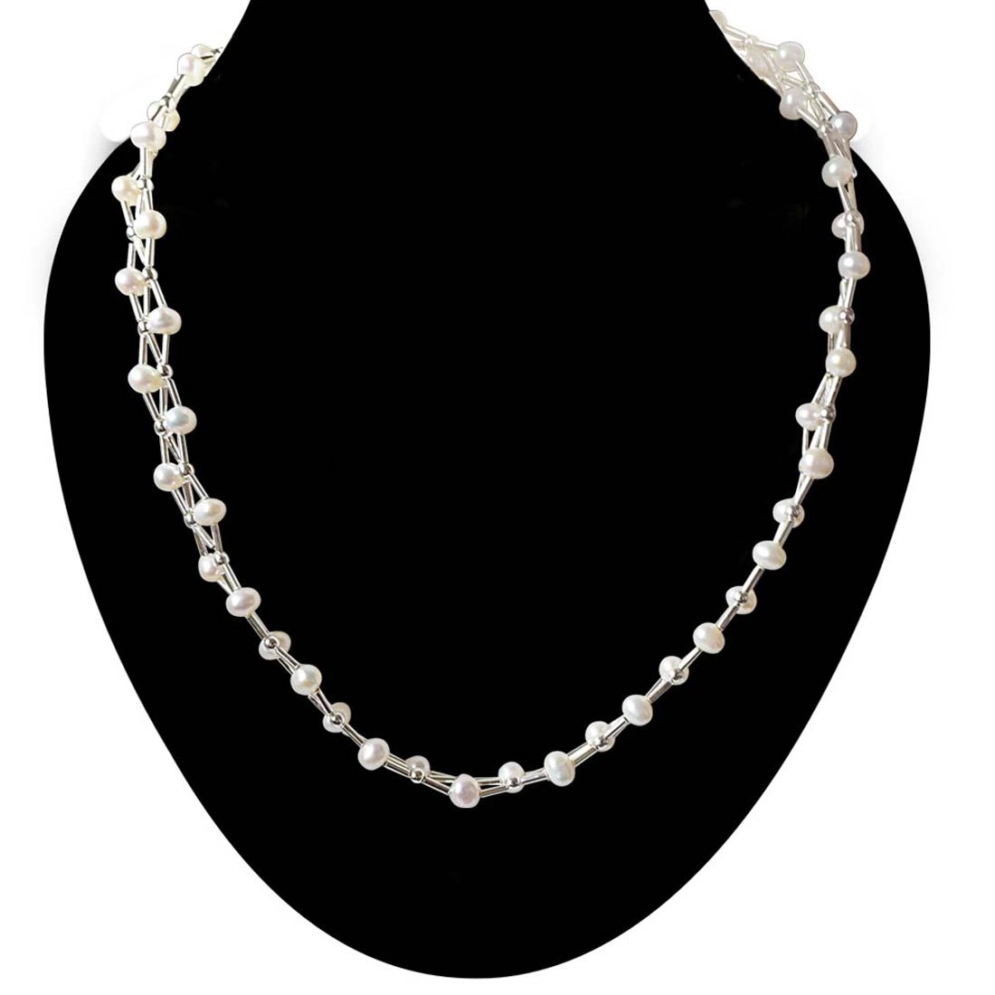Real Freshwater Pearl & Silver Plated Pipe Necklace for Women (SN190)