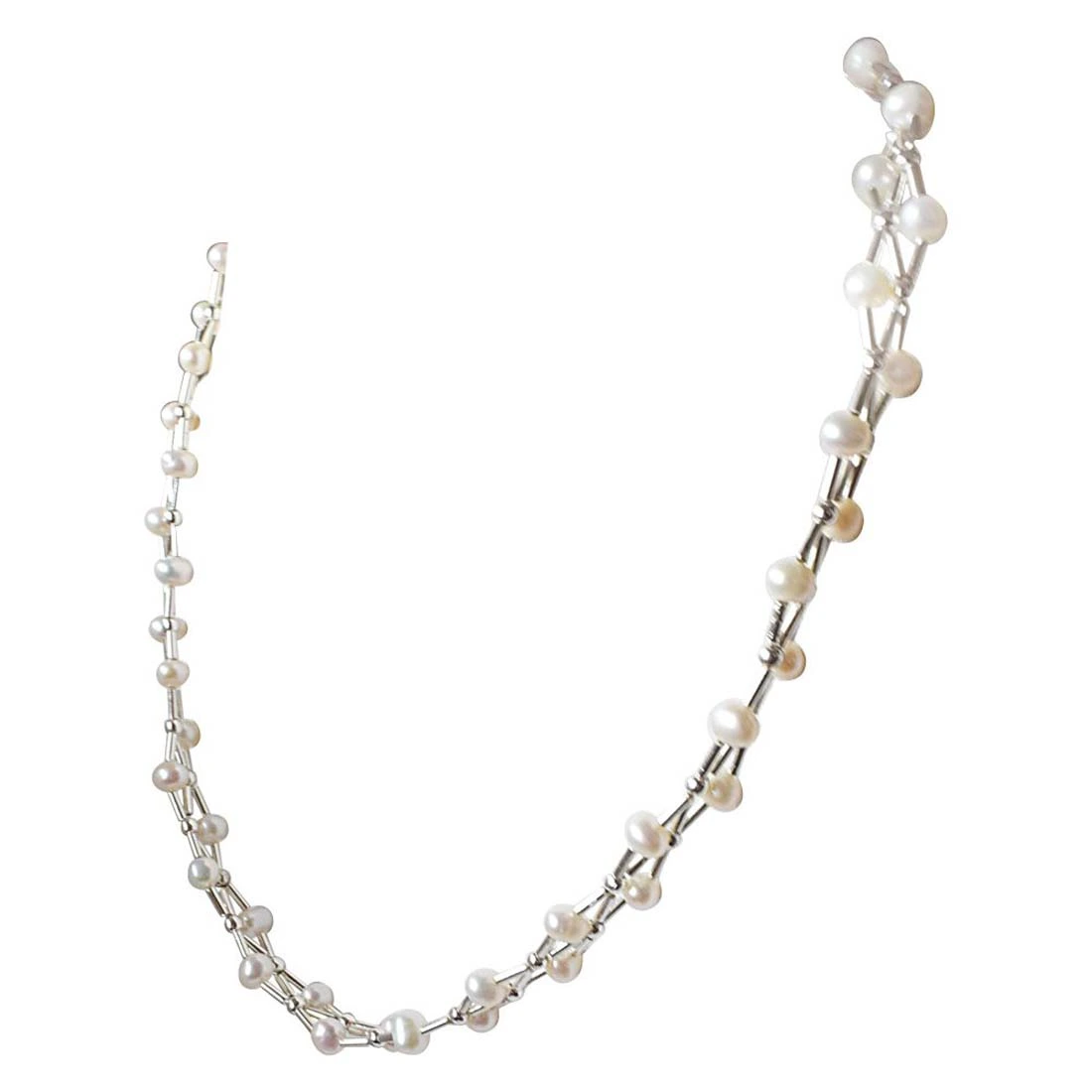 Real Freshwater Pearl & Silver Plated Pipe Necklace for Women (SN190)