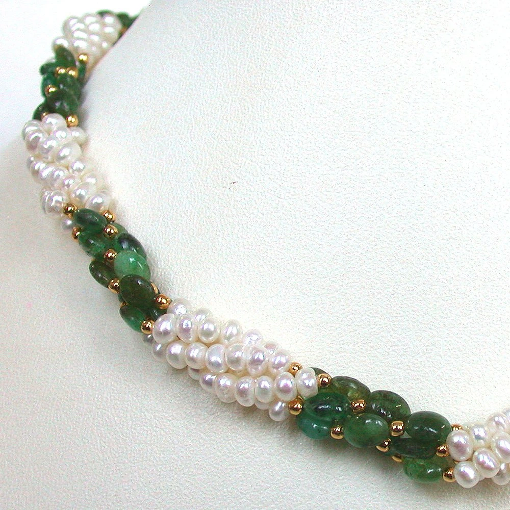 Sweet Emerald Embrace - Twisted Real Emerald & Freshwater Pearl Necklace for Women (SN196)