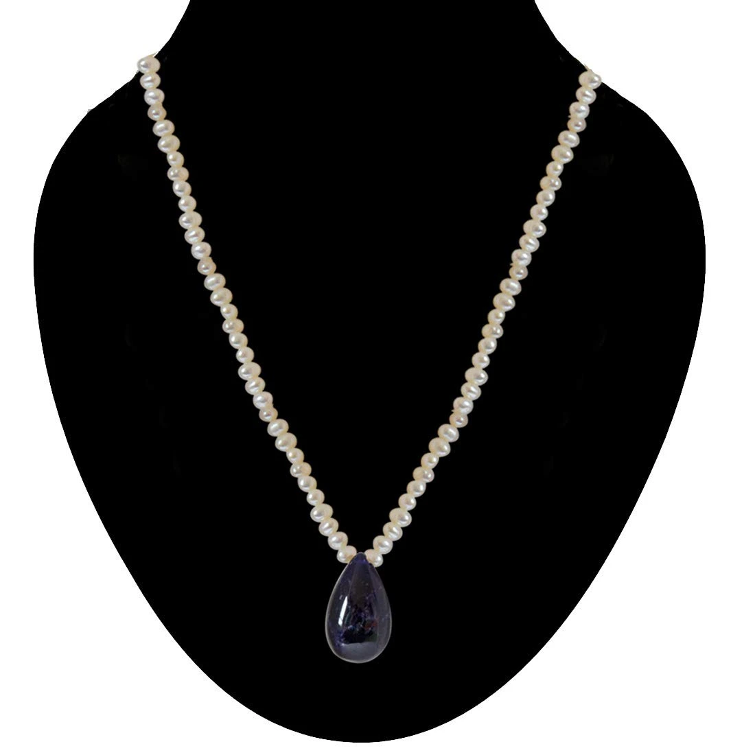 Sapphire Splendor Siren - Real Drop Blue Sapphire & Freshwater Pearl Necklace for Women (SN200)