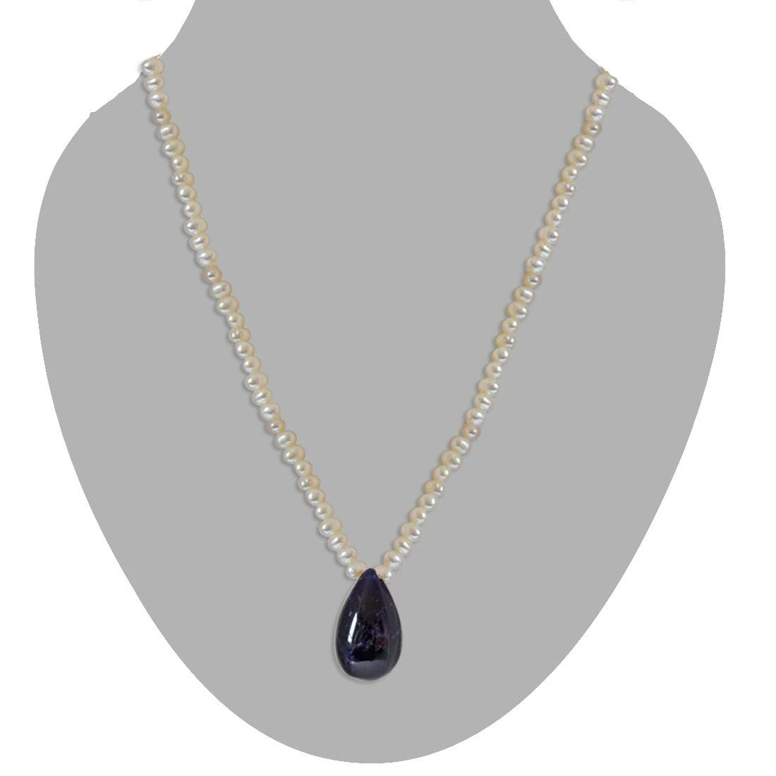 Sapphire Splendor Siren - Real Drop Blue Sapphire & Freshwater Pearl Necklace for Women (SN200)