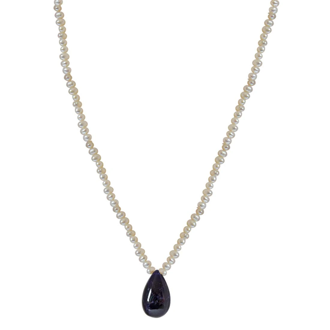 Sapphire Splendor Siren - Real Drop Blue Sapphire & Freshwater Pearl Necklace for Women (SN200)