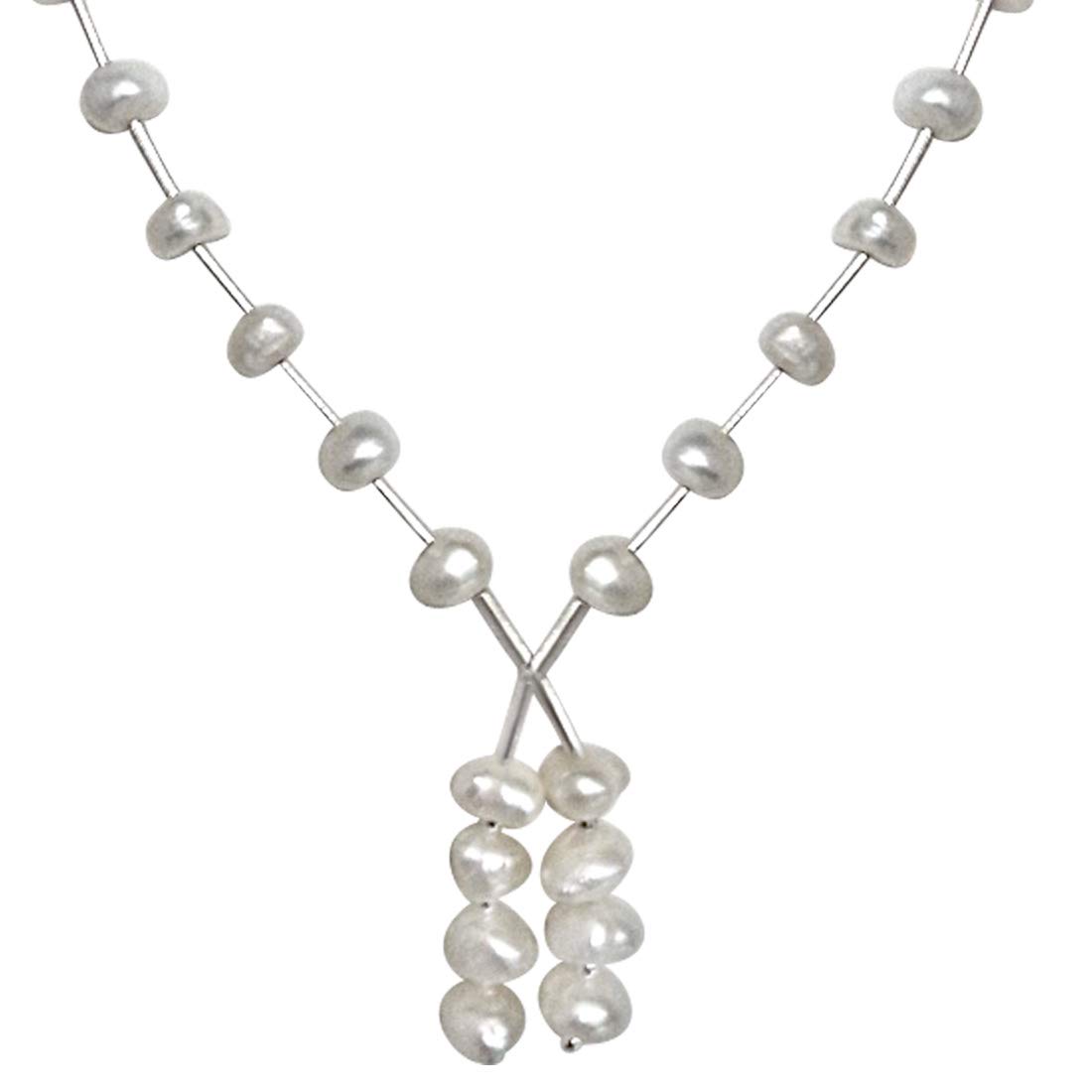 Scintillant - Single Line Freshwater Pearl & Silver Plated Pipe Necklace for Women (SN204)