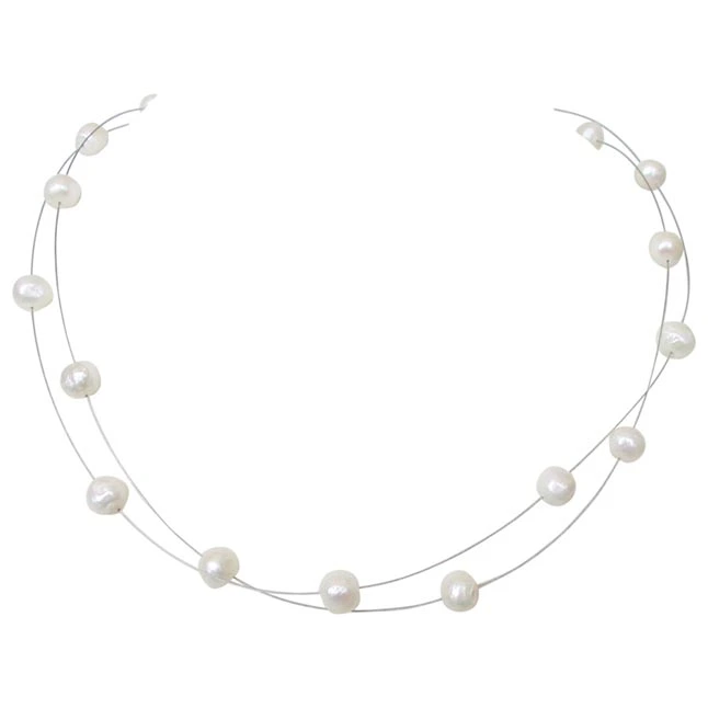 Illumine - 2 Line Real Freshwater Pearl Wire Style Necklace for Women (SN208)