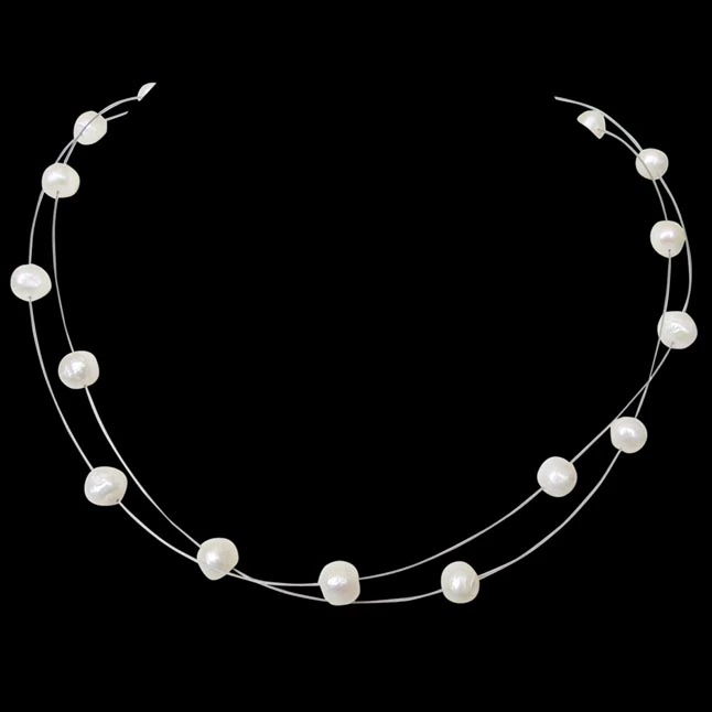 Illumine - 2 Line Real Freshwater Pearl Wire Style Necklace for Women (SN208)