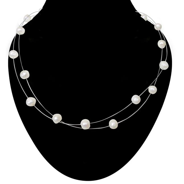 Illumine - 2 Line Real Freshwater Pearl Wire Style Necklace for Women (SN208)