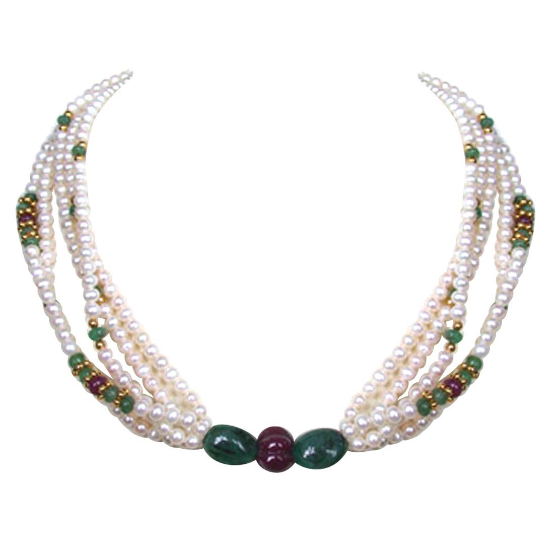 Emerald Pearl Necklaces, Buy Emrald Pendant Necklace Online Surat Diamond