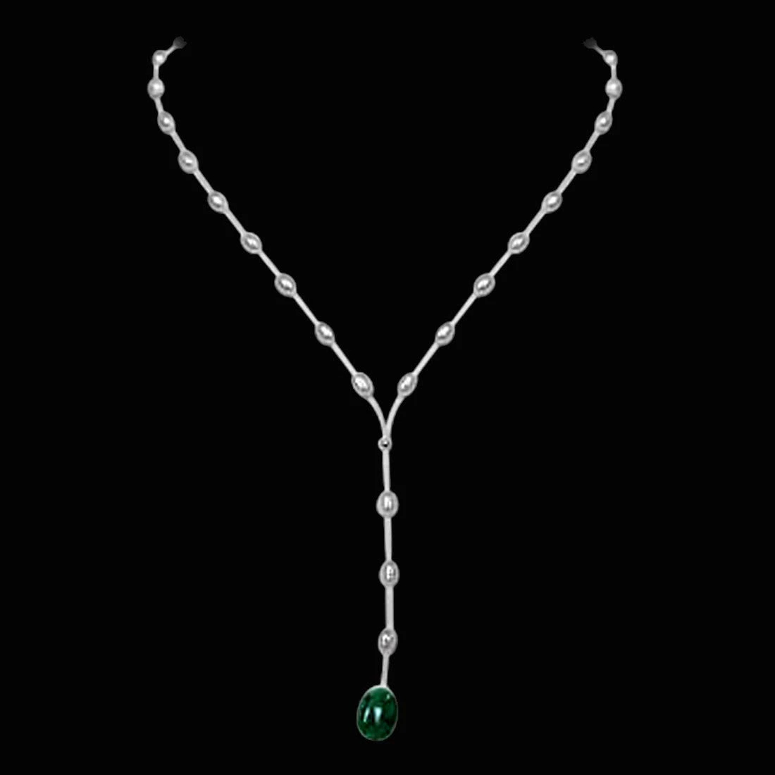 Untouched Beauty - Real Rice Pearl & Oval Emerald Wire Style Necklace for Women (SN222)
