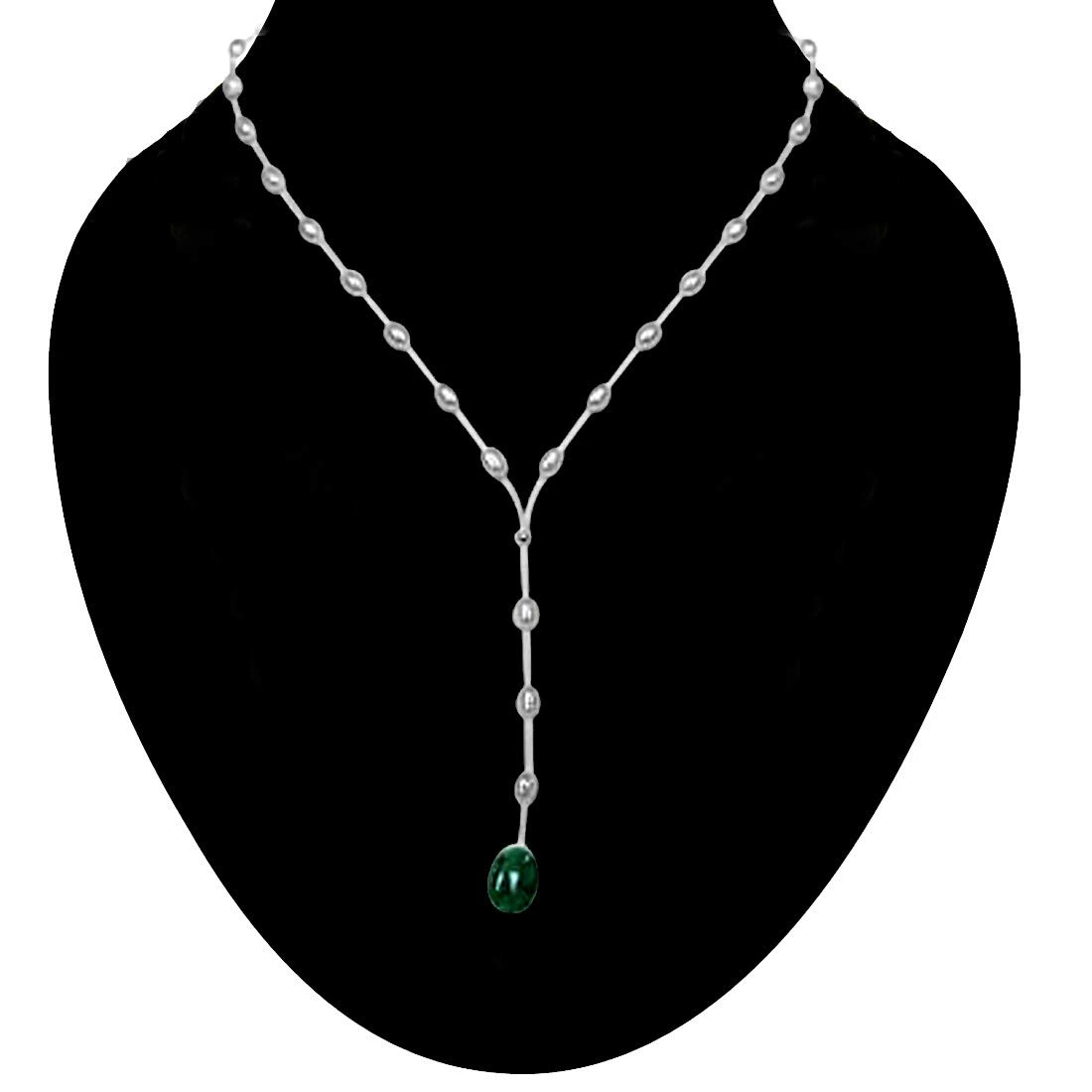 Untouched Beauty - Real Rice Pearl & Oval Emerald Wire Style Necklace for Women (SN222)