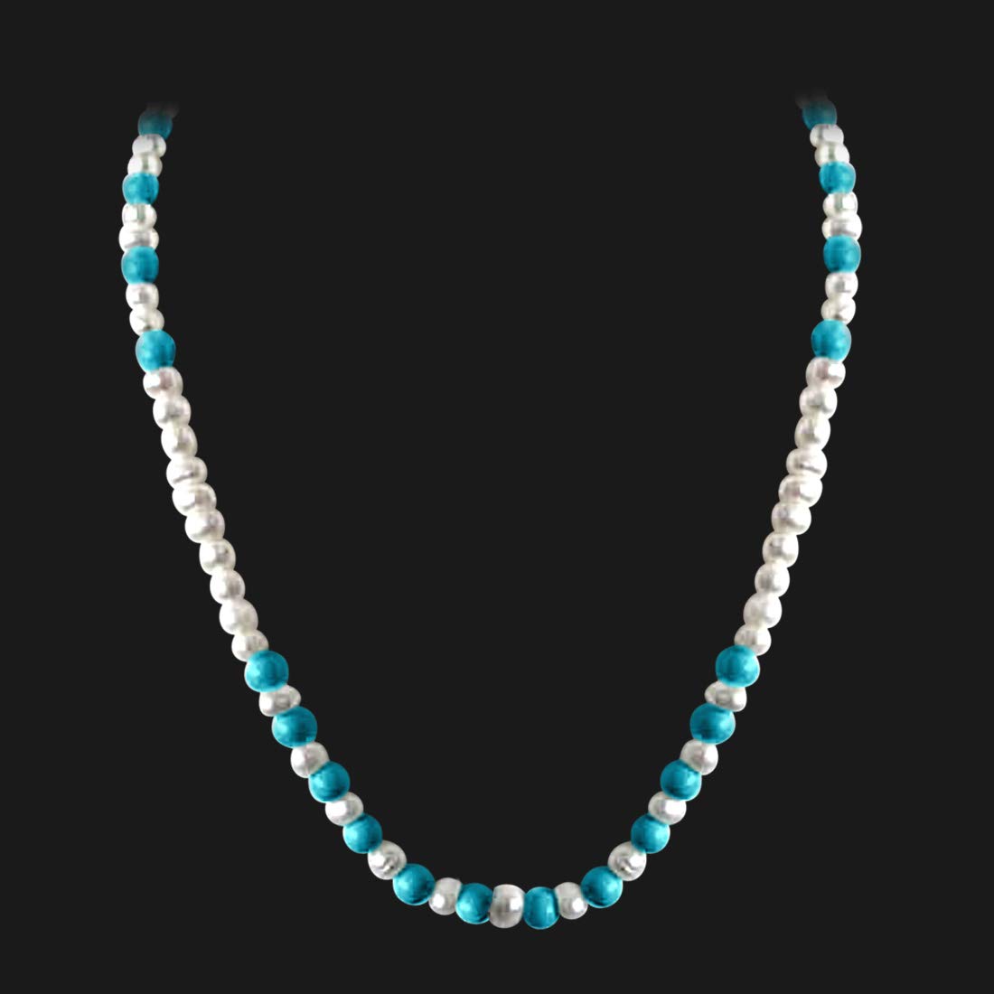 Beautiful Intoxication - Single Line Real Freshwater Pearl & Turquoise Beads Necklace for Women (SN22)