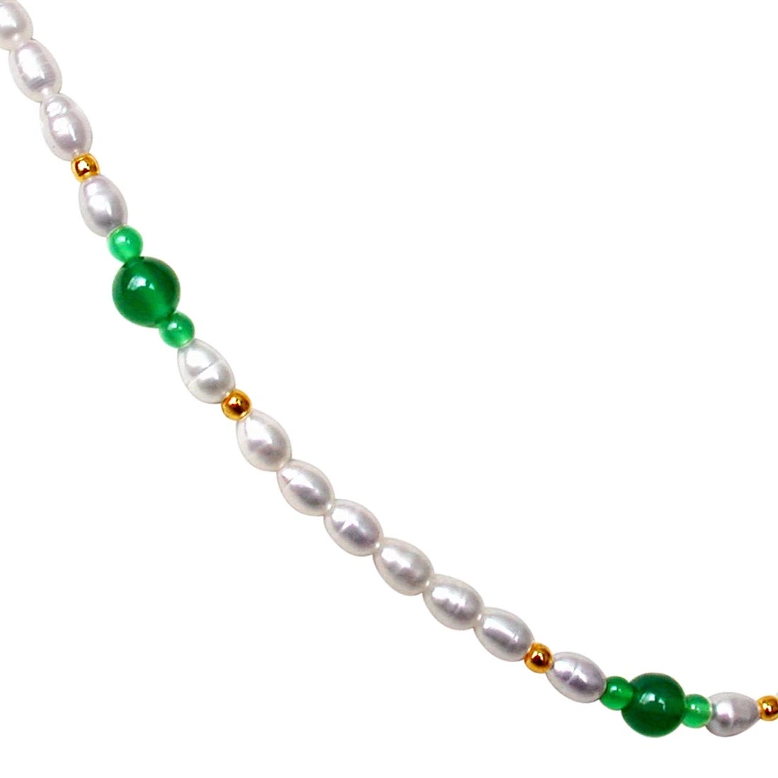 Green n Graceful - Real Rice Pearl & Green Onyx Beads Necklace for Women (SN240)