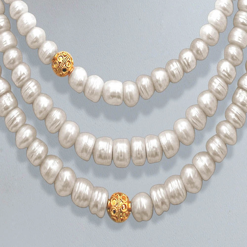 Pearl n Pretty - 3 Line Real Freshwater Pearl & Gold Plated Ball Necklace for Women (SN244)