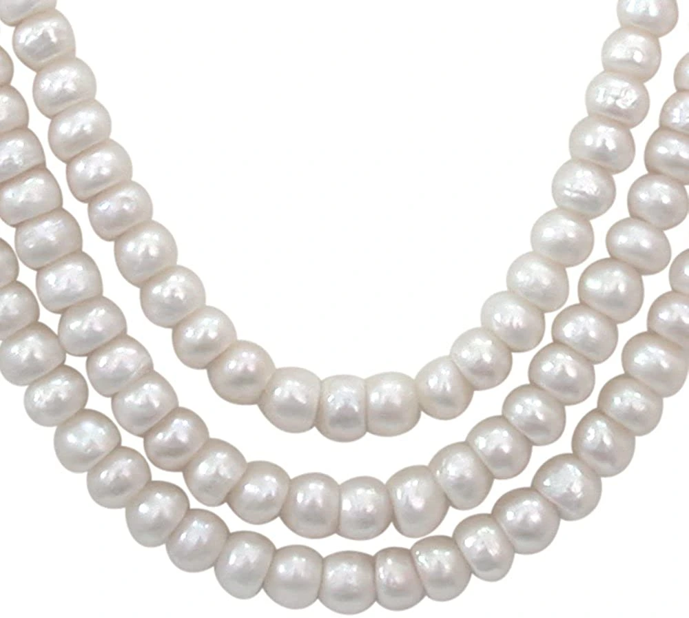 Candy Floss - 3 Line Real Freshwater Pearl Necklace for Women with Small Red Garnet (SN249)