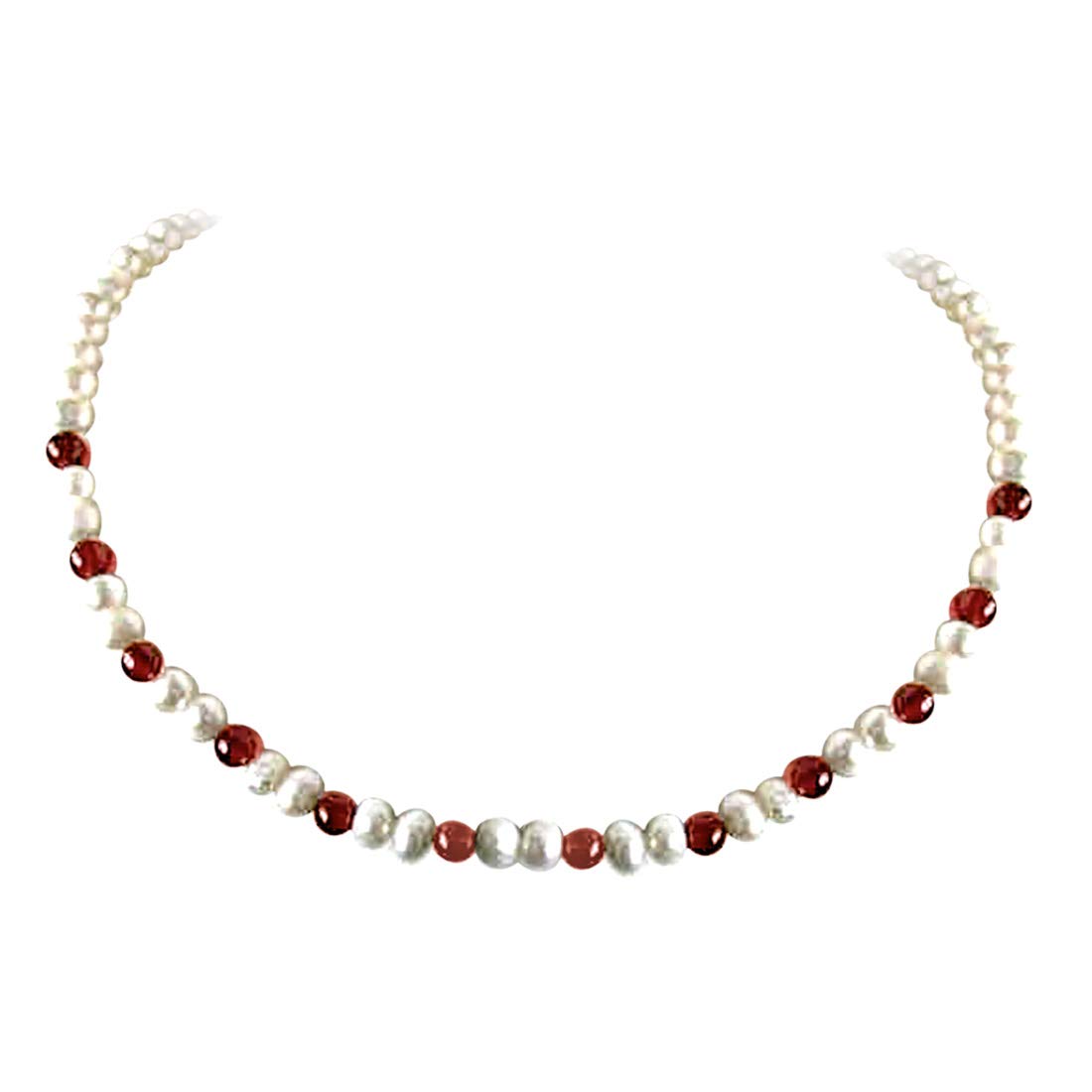 Illusion - Single Line Real Freshwater Pearl & Red Garnet Beads Necklace for Women (SN25)