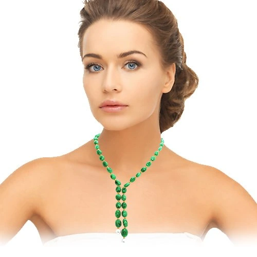 Emerald Beauty - Single Line Real Green Oval Emerald, Freshwater Pearl & Gold Plated Beads Necklace for Women (SN261)