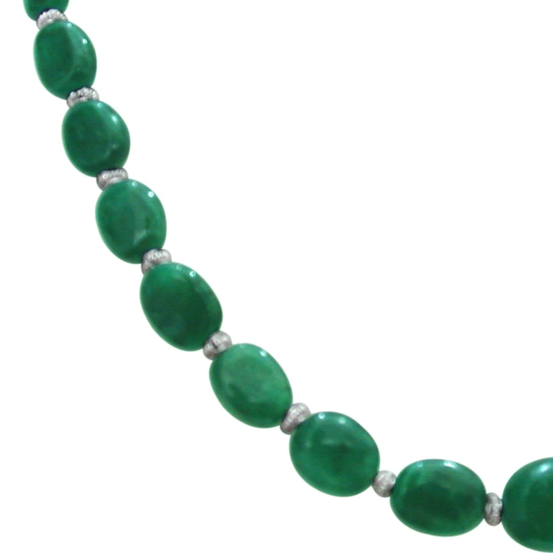 Single Line Real Green Oval Emerald & Silver Plated Beads Necklace (SN262)