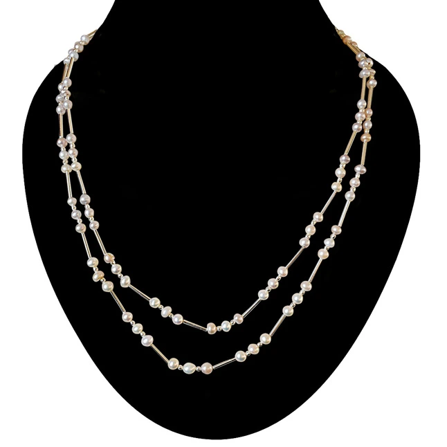 Caramel n Cream - Elegant 2 Line Real Purple Pearl and Silver Plated Pipe Necklace for Women (SN276)