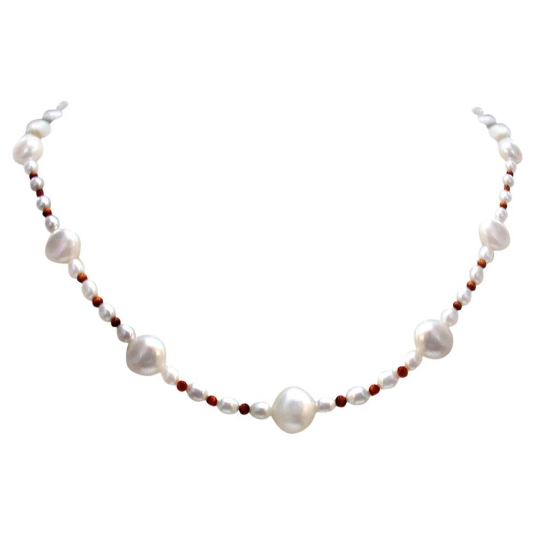 Hazelnut - Single line Real Freshwater & Rice Pearl & Round Tiger Eye Beads Necklace (SN277)