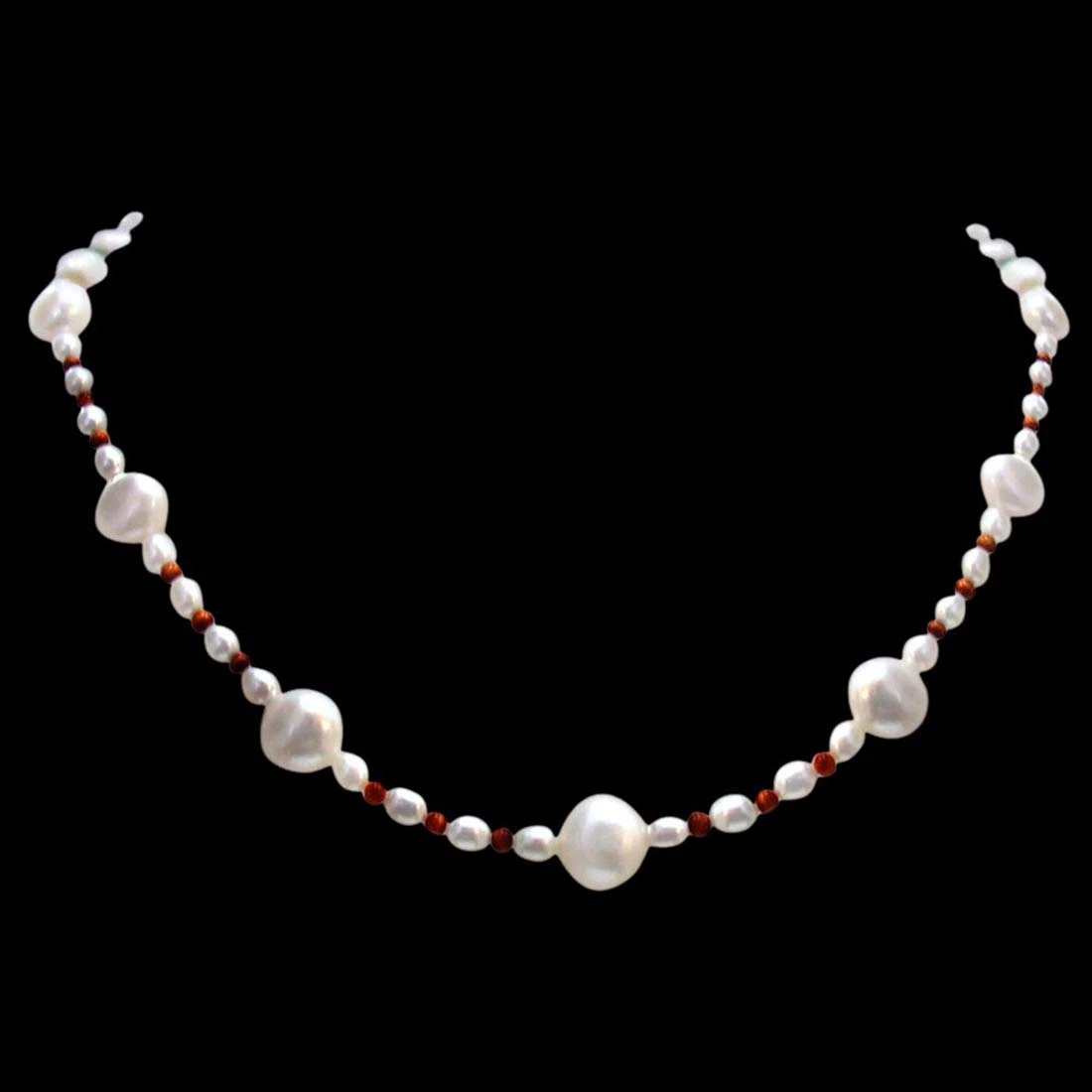 Hazelnut - Single line Real Freshwater & Rice Pearl & Round Tiger Eye Beads Necklace (SN277)