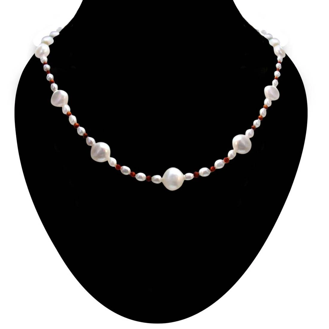 Hazelnut - Single line Real Freshwater & Rice Pearl & Round Tiger Eye Beads Necklace (SN277)