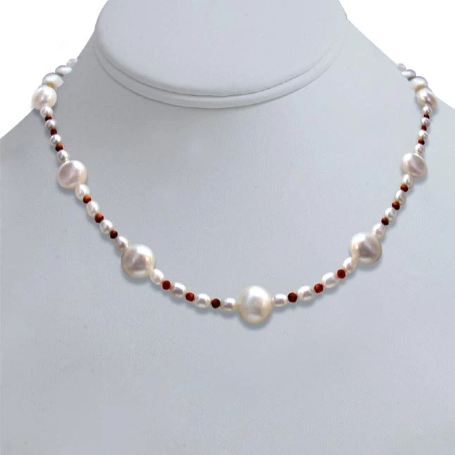 Hazelnut - Single line Real Freshwater & Rice Pearl & Round Tiger Eye Beads Necklace (SN277)