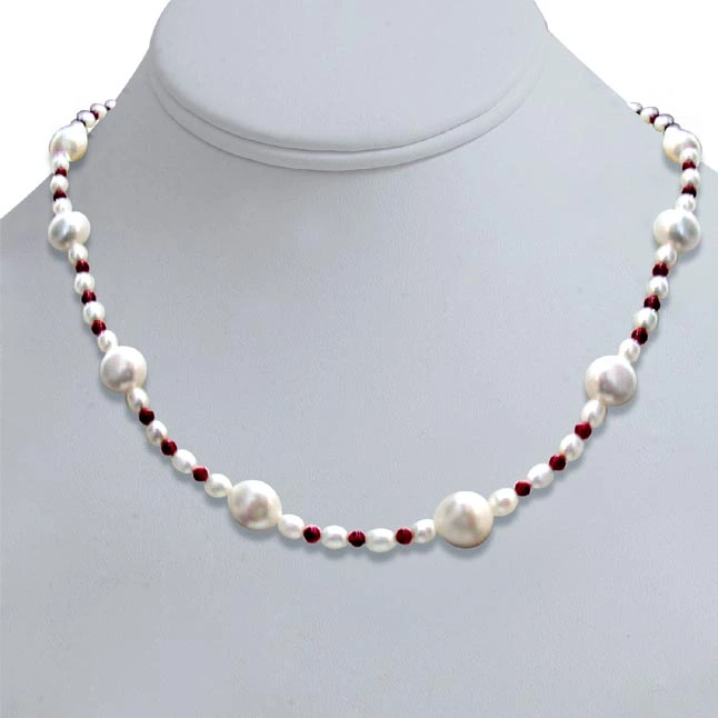 Mocha Single line Real Freshwater Red Garnet Beads Necklace (SN278)