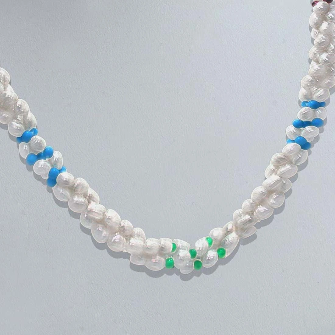 Vanilla Ice - 3 Line Twisted Real Pearl, Turquoise, Garnet & Green Onyx Beads Necklace for Women (SN304)