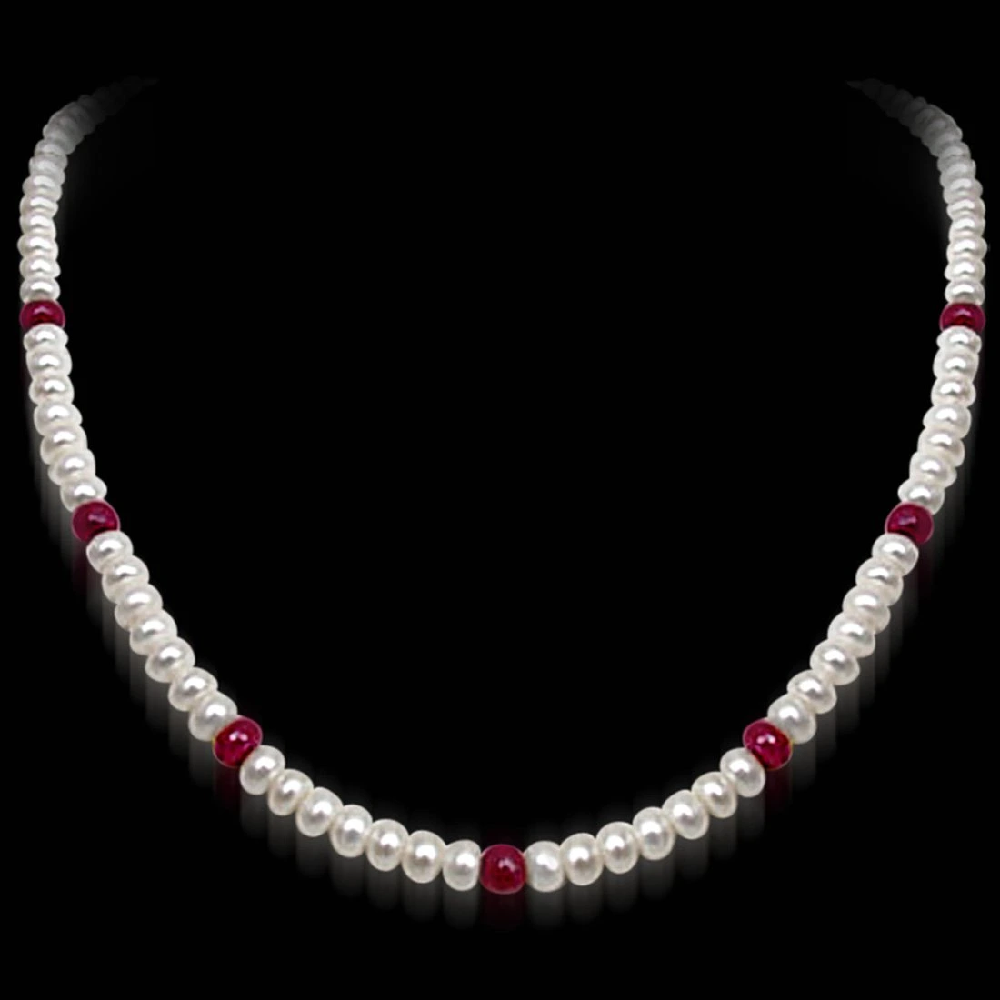 Beloved n Beautiful - Single Line Real Ruby Beads & Freshwater Pearl Necklace for Women (SN306)